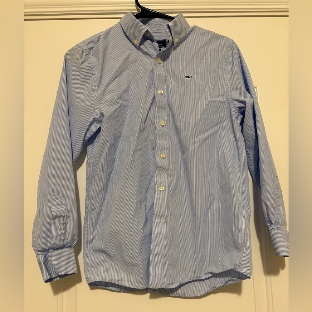 Vineyard Vines Whale Button Down Shirt Boys Sz M Blue White Gingham Plaid